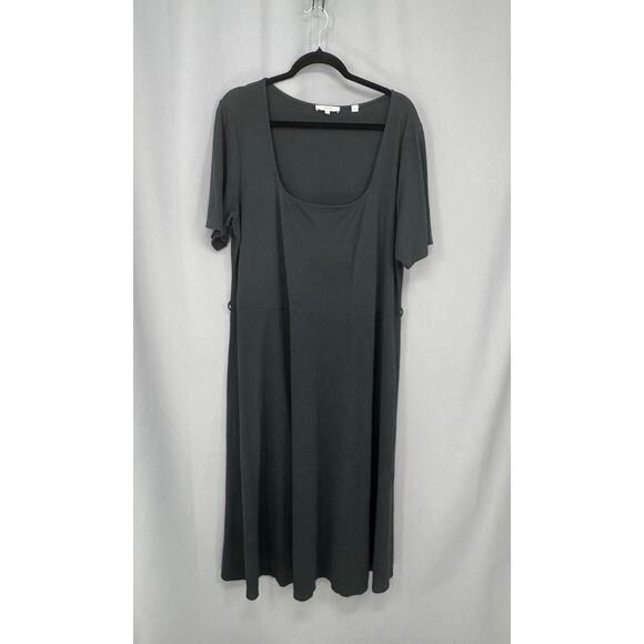 Vince Dress Womens 3X Gray Short Sleeve Scoop Neck Belted A-Line Midi Jersey - Picture 3 of 12